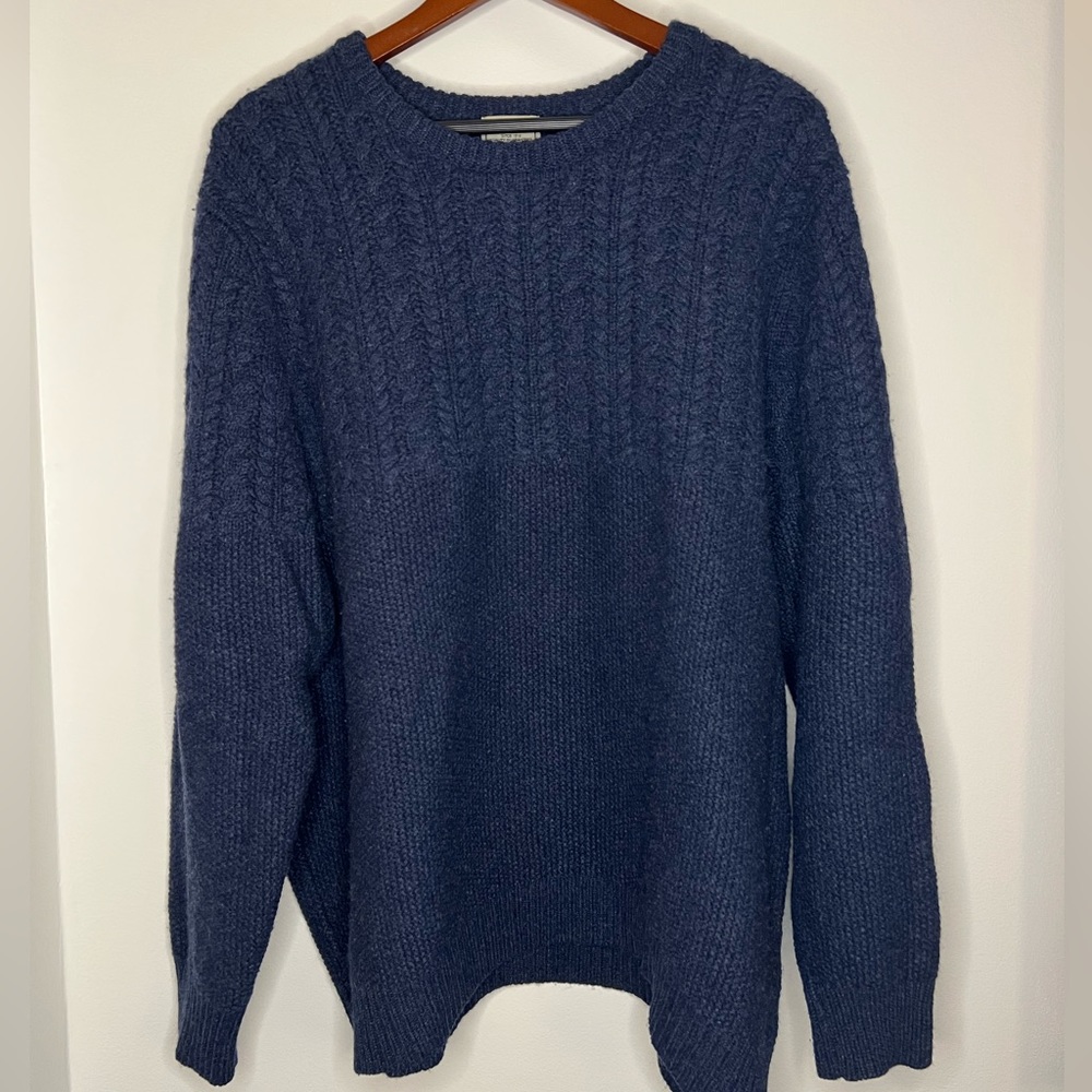 LL Bean Mens Lambs Wool Knit Sweater Crewneck Pullover Cable knit XXL